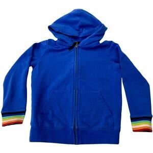 Primary Kids Sz 4-5 Blue Rainbow Stripes Full Zip Long Sleeve Hoodie Jacket